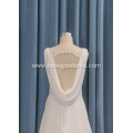 Latest Simple Lace Sleeveless bridal frock wedding dress with Train